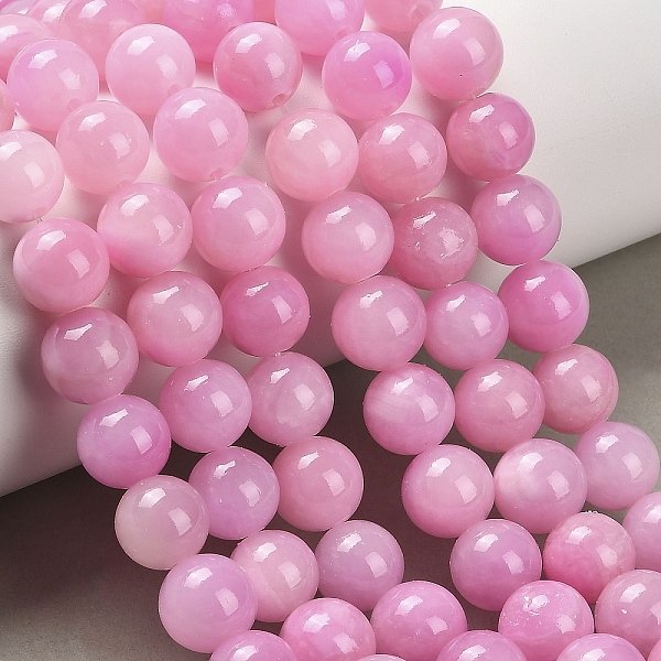 Natural Dyed Yellow Jade Gemstone Bead Strands, Round, Hot Pink, 10Mm, Hole: 1Mm, About 40Pcs/Strand, 15.7 Inch-image