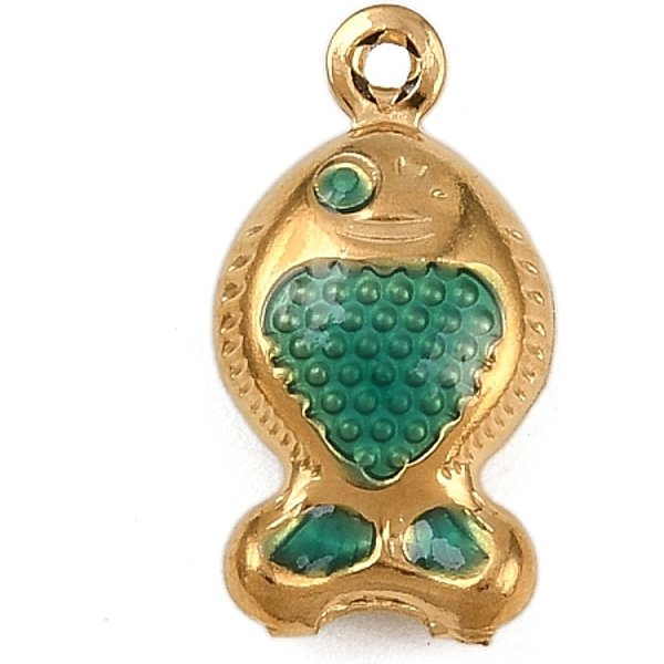 304 Stainless Steel Enamel Pendants, Golden, Fish, 16X8.5X5Mm, Hole: 1Mm-image