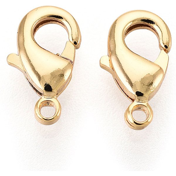 Brass Lobster Claw Clasps, Long-Lasting Plated, Nickel Free, Real 18K Gold Plated, 10X6X2.5Mm, Hole: 1Mm-image