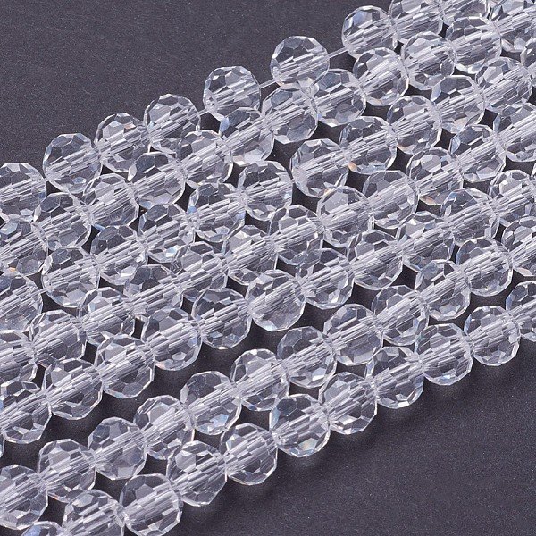 Glasperlen SträNge, Facettiert (32 Facetten), Runde, Transparent, 6 Mm, Bohrung: 1.2 Mm, Ca. 88-91 Stk. / Strang, 19.49 Zoll - 20.08 Zoll (49.5-51 Cm)-image