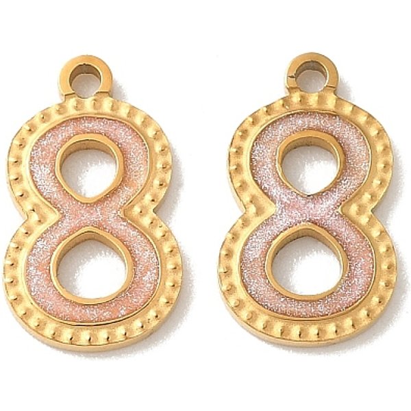304 Edelstahl-Emaille-AnhäNger, Ionenbeschichtung (Ip), Nummer 8 Charme, Mit Glitzerpulver, Echtes 18K Vergoldet, 14-14.5X7.5-9X1.3 Mm, Bohrung: 1.3 Mm-image