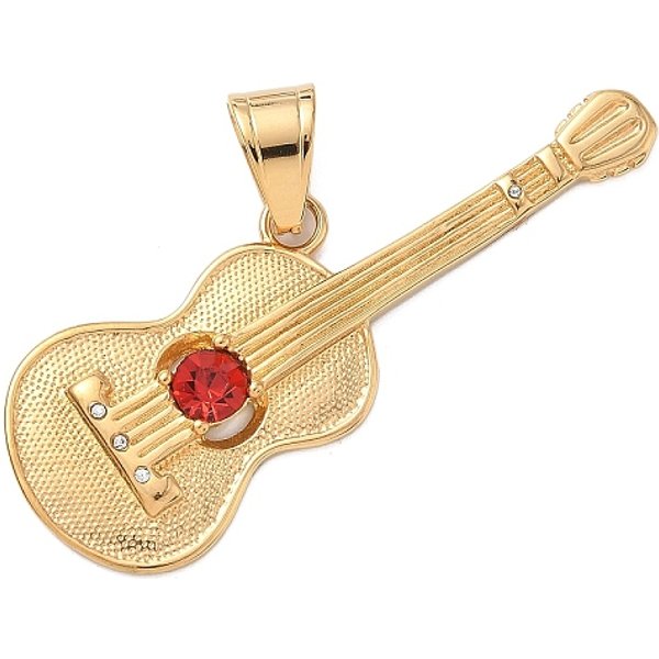 316 Grandi Pendenti In Strass In Acciaio Inossidabile Chirurgico, Placcatura Di Vuoto, Chitarra, Vero Placcato Oro 18K, 60X21.5X3Mm, Foro: 10X6 Mm-image