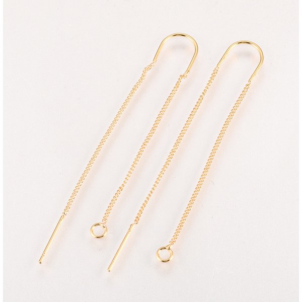 Brass Stud Earring Findings, With Loop, Ear Threads, Nickel Free, Real 18K Gold Plated, 103Mm, Hole: 2Mm, Pin: 0.8Mm-image