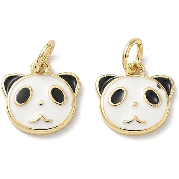Brass Enamel Pendants, Panda Charms, Rack Plating, Cadmium Free & Lead Free, Long-Lasting Plated, Real 18K Gold Plated, With Jump Ring, White, 10.5X11X2Mm, Hole: 3.5Mm-image