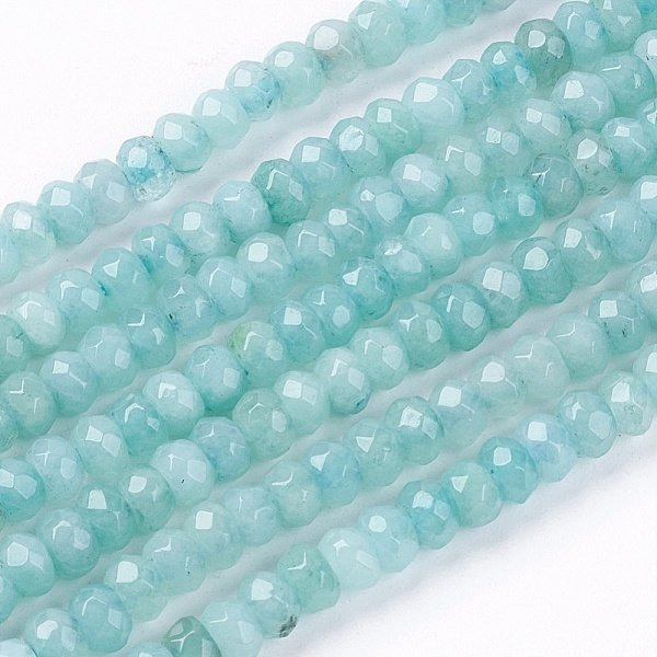 NatüRliche WeißE Jade PerlensträNge, GefäRbt, Facettiert, Abakus Perlen, Rondell, Light Cyan, 4-5X3 Mm, Bohrung: 0.5 Mm, Ca. 116-120 Stk. / Strang, 13.58 Zoll - 13.78 Zoll (34.5-35 Cm)-image