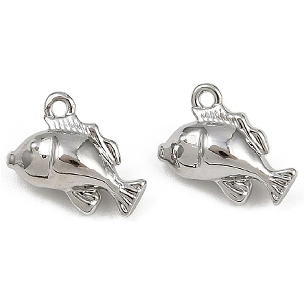Brass Pendants, Fish Charms, Platinum, 9X11X5Mm, Hole: 1Mm-image