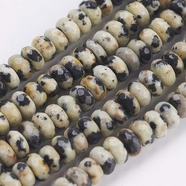 Natur Dalmatiner Jaspis Perlen SträNge, Facettiert, Rondell, 4-4.5X2-2.5 Mm, Bohrung: 1 Mm, Ca. 150 Stk. / Strang, 15.1 Zoll - 15.3 Zoll (38.5-39 Cm)-image