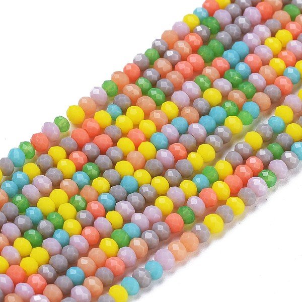 Abalorios Opacas De Vidrio Hebras, Facetados, Rerondana Plana, Color Mezclado, 3X2.5Mm, Agujero: 0.5 Mm, Aproximamente 185 Pcs / Cadena, 16.54 Pulgada (42 Cm)-image