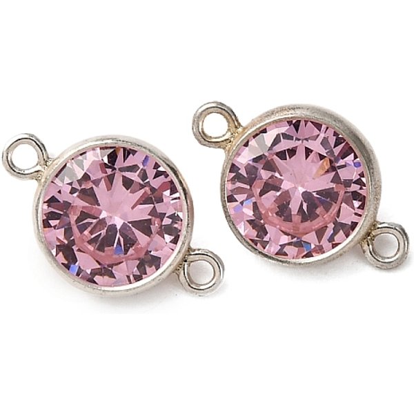 925 Ciondolo Con Connettore In Argento Sterling Con Pavé Di Zirconi Cubici, Rotondo E Piatto, Roso, 10.5X6.5X3.5Mm, Foro: 0.9 Mm-image