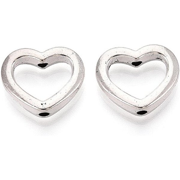 Alloy Bead Frame, For Jewelry Making, Platinum, Cadmium Free & Lead Free, Heart, 12X14X3Mm, Hole: 1.8Mm, About 855Pcs/1000G-image