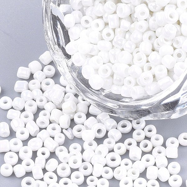 Perline Di Vetro Opaco, Arcobaleno Placcato, Tondo, Bianco, 3Mm, Foro: 1 Mm, Circa 10000Pcs/Scatola-image