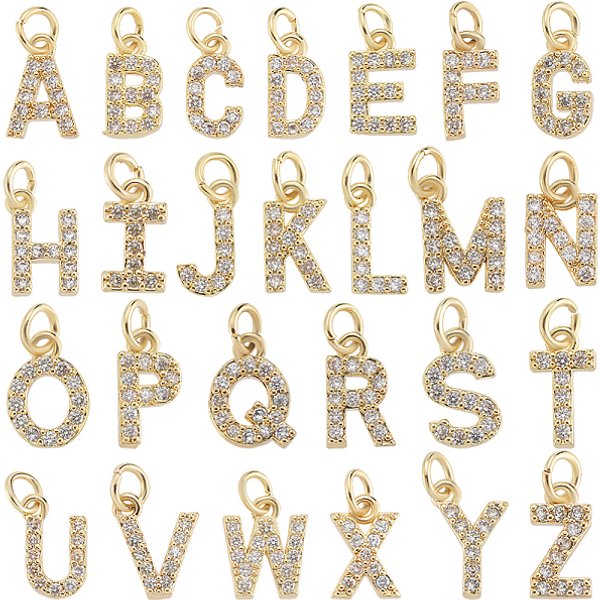 26 Pieza De 26 Estilos De Dijes De LatóN Chapado En Oro Real De 18K Con Micropavé De Circonita CúBica Transparente, Alfabeto, Encantos De La Letra A-Z, Con Anillo De Salto, Letra A - Z, 10.5-12X6-9X2.5Mm, Agujero: 3.4 Mm, 1Pc / Estilo-image