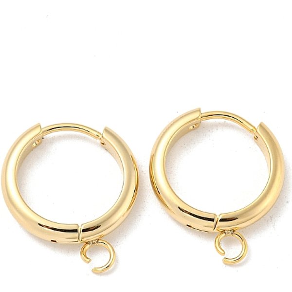 201 Stainless Steel Huggie Hoop Earring Findings, with Horizontal Loop and 316 Surgical Stainless Steel Pin, Real 24K Gold Plated, 16x3mm, Hole: 2.5mm, Pin: 1mm