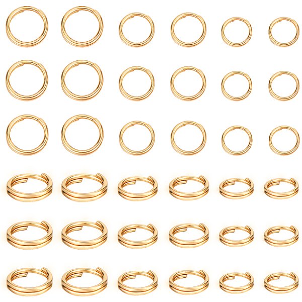 300 Stück 3 Stile Spaltringe aus 304 Edelstahl, Doppelschleifen-Biegeringe, echtes 18k vergoldet, 5-7x1-1.3 mm, Innendurchmesser: 3.8-5.5 mm, 100pcs / style
