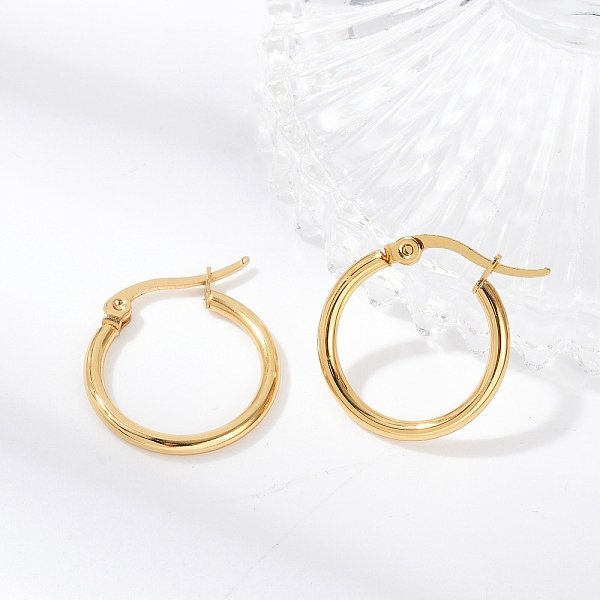 Pendientes De Aro De Acero Inoxidable 201 Con BañO De Pvd Al VacíO Y Pasadores De Acero Inoxidable 304 Para Mujer., Dorado, 20X2Mm, Pin: 0.6 Mm-image