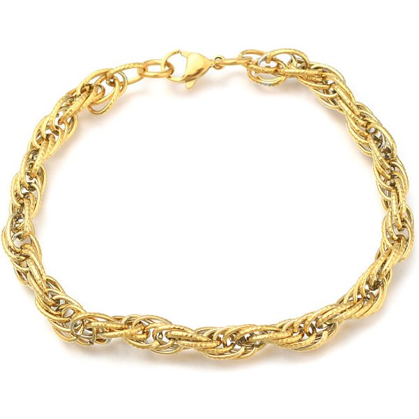 Braccialetti A Catena In Corda Di Acciaio Inossidabile Placcato Ionico (Ip) 304, Con Chiusure Moschettone, Oro, 8-3/8 Pollice (21.1 Cm), 6Mm-image