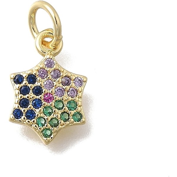 Messing Micro Pave Zirkonia Schneeflocken Charms, Cadmiumfrei Und Bleifrei, Gestell, Langlebig Plattiert, Echtes 18K Vergoldet, Farbig, 12.5X8X1.5 Mm, Bohrung: 3.5 Mm-image