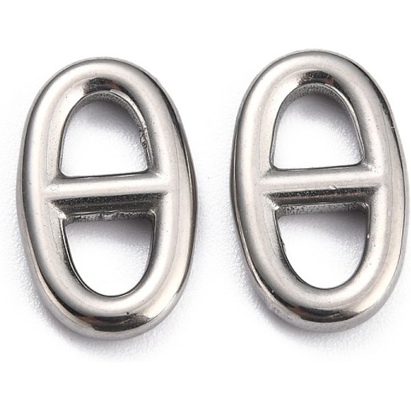 Breloques De Connecteur En Acier Inoxydable 304 Anti-Ternissement, Breloques En Maille Marine, Breloques En Maille Marine, Ovale, Couleur Inoxydable, 17X10.5X2.6Mm-image