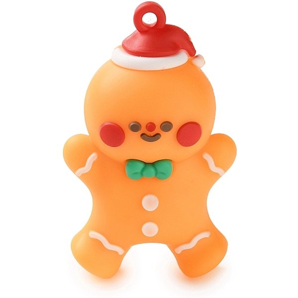 Pendentifs En Plastique Pvc Sur Le ThèMe De NoëL, Gingerbread Man, 53X32X24Mm, Trou: 2.7Mm-image