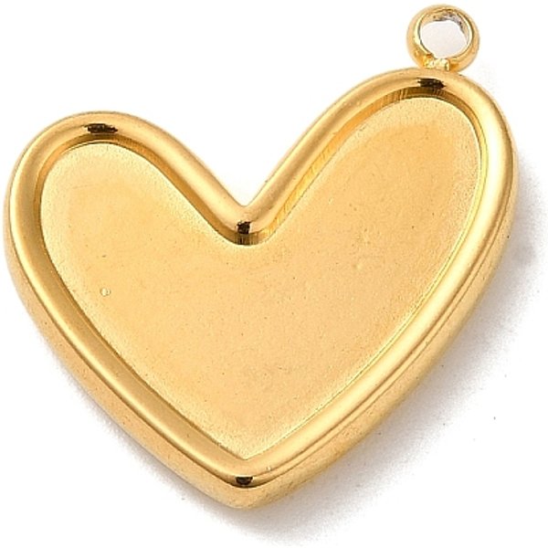 304 impostazioni cabochon pendente in acciaio inossidabile per smalto, oro, cuore, vassoio: 18x7-15mm, 22x18x3mm, Foro: 1.8 mm