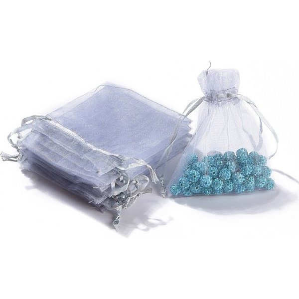Organza Gift Bags, Organza Pouches for Potpourri, with Drawstring, Rectangle, Light Grey, 12x10cm