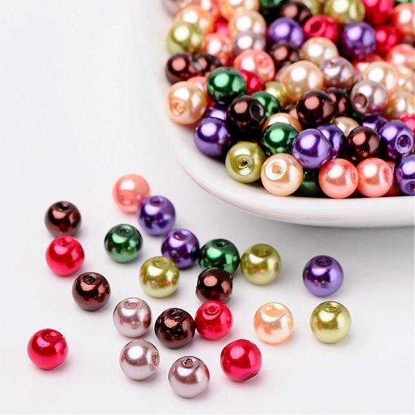 Fall Mix Pearlized Glass Pearl Beads, Mixed Color, 6Mm, Hole: 1Mm, About 200Pcs/Bag-image