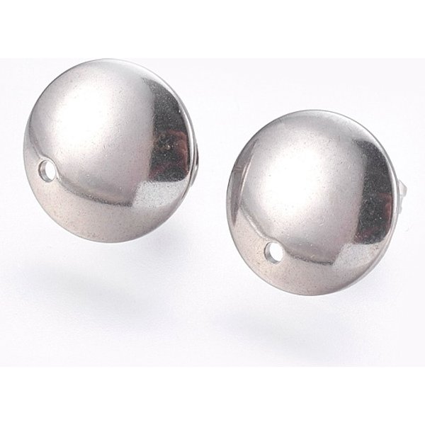 AnlaufgeschüTzte Ohrstecker-BeschläGe Aus Edelstahl 304, Flachrund, Edelstahl Farbe, 12 Mm, 13X2 Mm, Stift: 0.8 Mm-image
