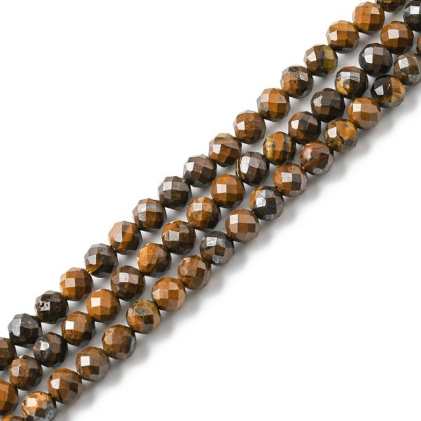 Natural Tiger Eye Beads Strands, Faceted Round, 4Mm, Hole: 0.2Mm, About 96-102Pcs/Strand, 15.35''-15.55''(39-39.5Cm)-image
