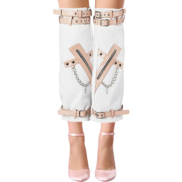 Manchons de jambe en polyester, jambières pour femmes, avec ceinture en cuir pu, blanc, 425x210x5mm