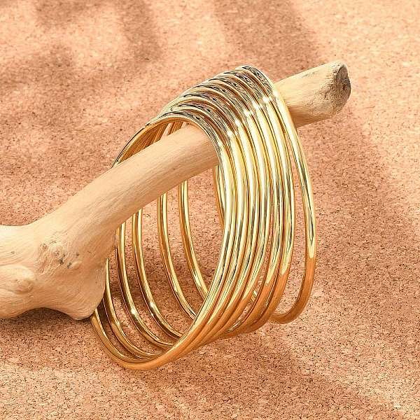 Bracelets simples en acier inoxydable 304 avec placage ionique (IP), 7 pièce, ensembles de bracelets empilables, véritable 18k plaqué or, 2-1/2 pouce (6.5 cm)