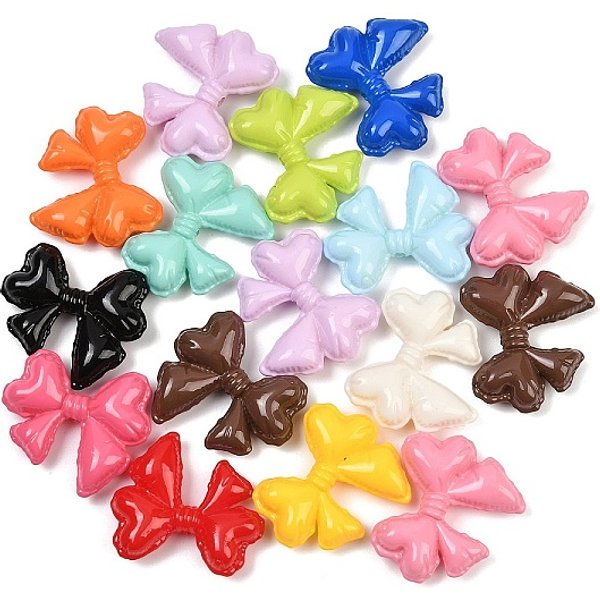 Opaque Acrylic Beads, Bowknot, Mixed Color, 28X32X9.5Mm, Hole: 2Mm-image