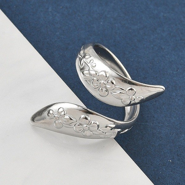 Bagues De Manchette Ouvertes En Acier Inoxydable 304 Pour Femmes, Fleur, Couleur Inoxydable, DiamèTre IntéRieur: 17.8 Mm-image