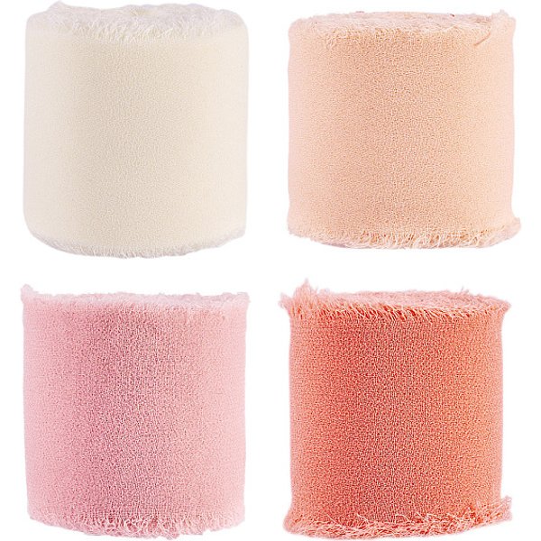 4 Rotolo Di Nastro In Poliestere Sfilacciato A 4 Colori, Nastro Cablato Con Bordo Grezzo, Accessori D'abbigliamento , Per Confezioni Regalo, Colore Misto, 1-1/2 Pollice (38 Mm), Circa 7.00 Iarde (6.4 M)/Rotolo, 1Rotolo / Colore-image