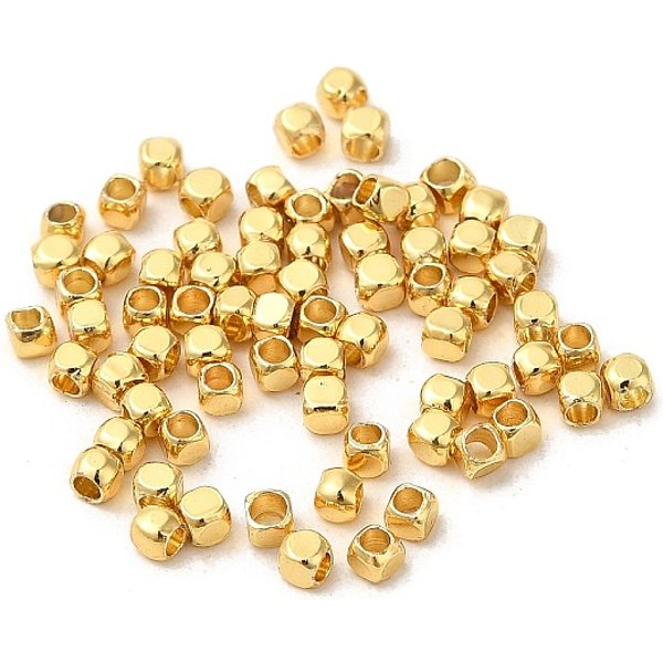 Brass Spacer Beads, Long-Lasting Plated, Cube, Real 18K Gold Plated, 2x2x2mm, Hole: 0.8mm