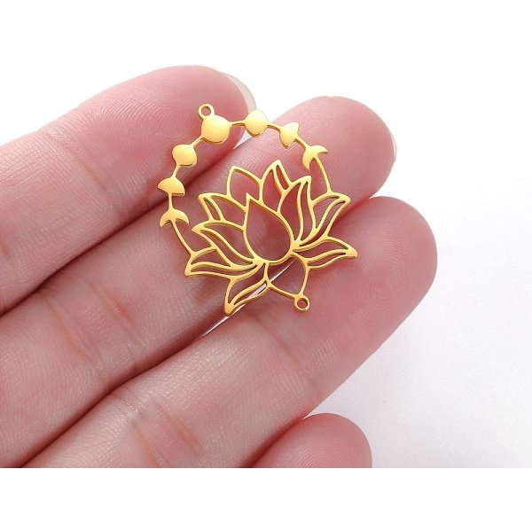 VerbindungsanhäNger Aus Edelstahl 304, Lotus-Verbindung, Golden, 32X25 Mm-image