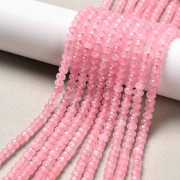 Dyed Natural Malaysia Jade Rondelle Beads Strands, Faceted, Pearl Pink, 4x2-3mm, Hole: 1mm, about 110-115pcs/strand, 14 inch
