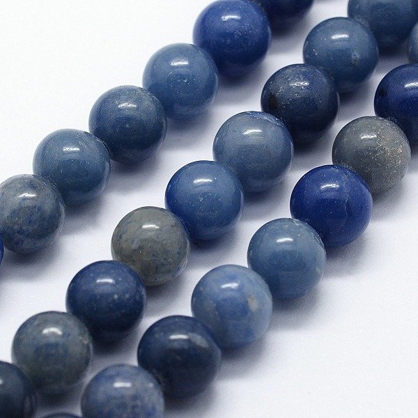 Brins De Perles D'aventurine Bleue Naturelle Teintes Et ChaufféEs, Ronde, 8Mm, Trou: 1Mm, Environ 46 Pcs/Chapelet, 14.76 Pouce (37.5 Cm)-image