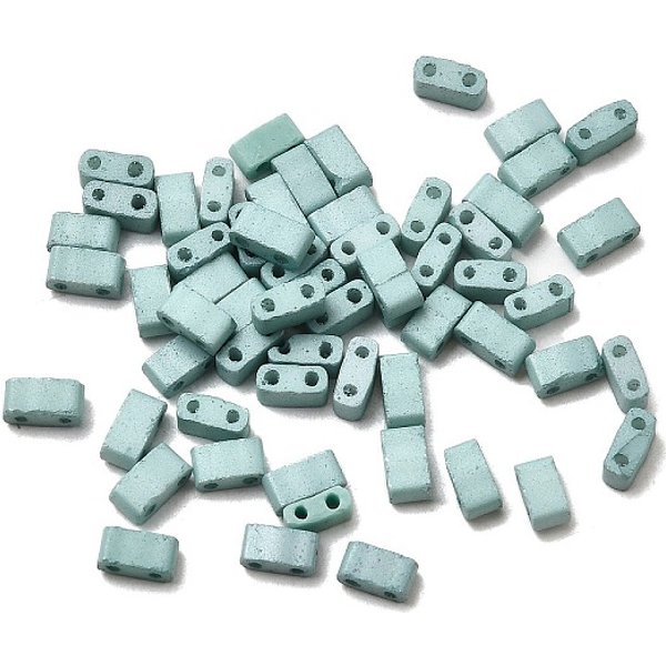 2-Hole Baking Paint Glass Seed Beads, Rectangle, Pale Turquoise, 5X2.5X2Mm, Hole: 0.8Mm-image