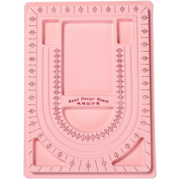 Plastic Bead Design Boards for Necklace Design, Flocking, Rectangle, 9.45x12.99x0.39 inch, Pink