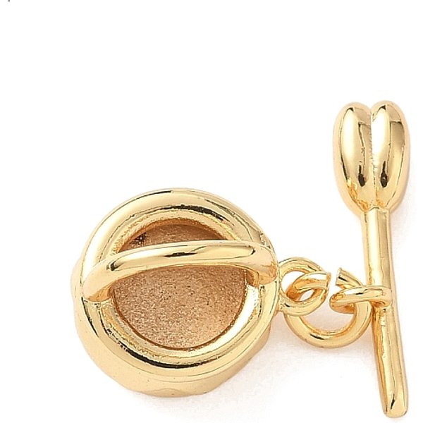 Brass Toggle Clasps, Golden, Flower Basket, Ring: 12x12x9.5mm, Hole: 1.4mm, Bar: 15.5x4x4mm, hole: 1.4mm