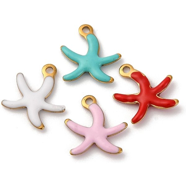 304 Stainless Steel Enamel Charms, Starfish Charms, Golden, Mixed Color, 13.5X11.5X2.5Mm, Hole: 1.2Mm-image