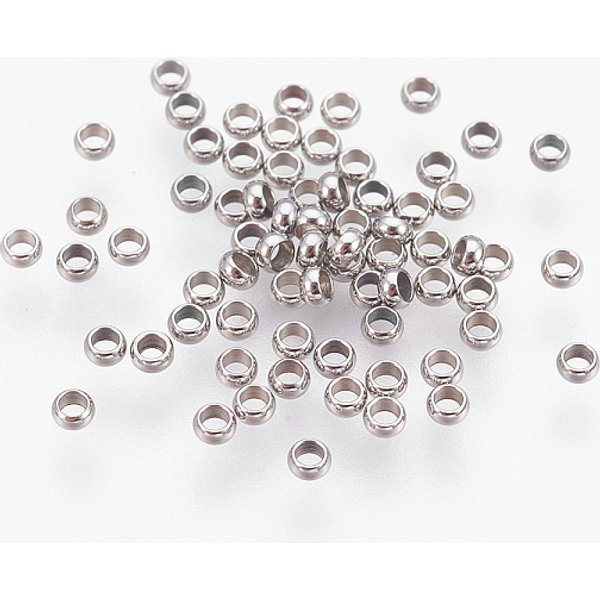 AnlaufgeschüTzte Crimpperlen Aus Chirurgischem Edelstahl 316, Rondell, Edelstahl Farbe, 1.9 Mm, Bohrung: 1 Mm, Ahout 416 StüCk / 5 G-image