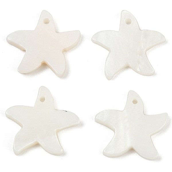 Breloques En Coquillages D'eau Douce Naturels En Forme D'éToile De Mer, Blanc, 12-13X12-13X1.5Mm, Trou: 0.8Mm-image