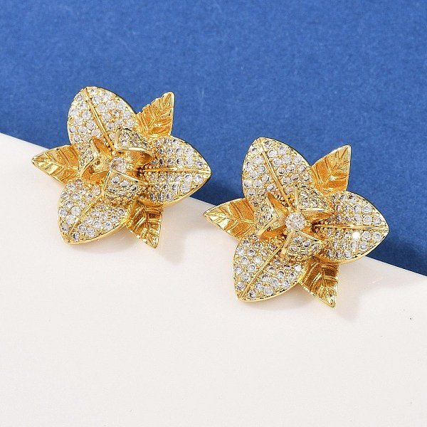 Boucles D'oreilles En Laiton Zircon Cubique Micro Pavé Clair, Plaqué Longue DuréE, CréMaillèRe Plaquage, VéRitable 18K Plaqué Or, 24.5X21Mm-image