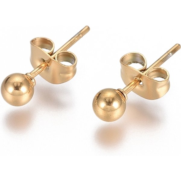 Ion Plating(Ip) 304 Stainless Steel Stud Earrings, Ball Stud Earrings, With Earring Backs, Golden, 15X4Mm, Pin: 0.8Mm-image