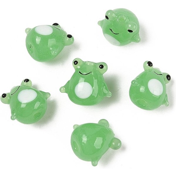 Manuell Murano Glas Perlen, Frosch, GrüN, 14-16X14-16 Mm, Bohrung: 2 Mm-image