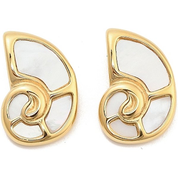 Pendentifs en coquille blanche naturelle, breloques en forme de conque avec montures en acier inoxydable 304, véritable 14k plaqué or, 20x13x3.5mm, trou: 3x8 mm et 4x7 mm