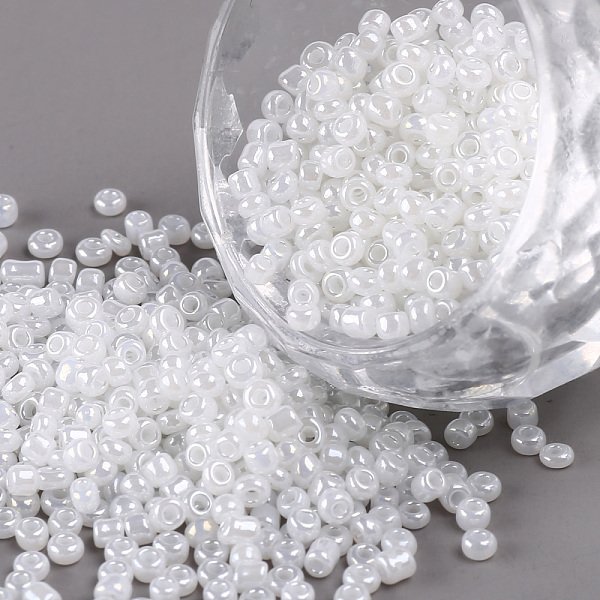 Glass Seed Beads, Ceylon, Round, White, 2Mm, Hole: 1Mm, About 30000Pcs/Pound-image