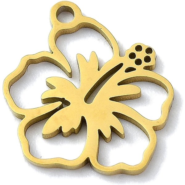 304 Stainless Steel Pendants, Laser Cut, Flower Charms, Golden, 14X13X1Mm, Hole: 1Mm-image