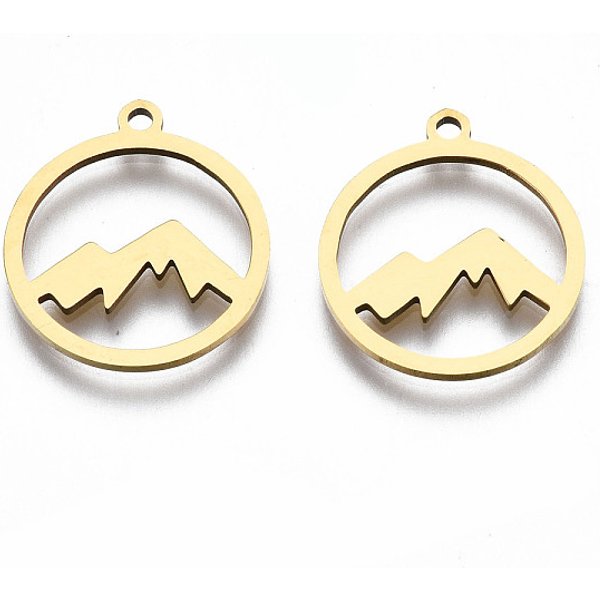 201 EdelstahlanhäNger, Laserschnitt, Ring Mit Berg, Golden, 17.5X15.5X1 Mm, Bohrung: 1.4 Mm-image